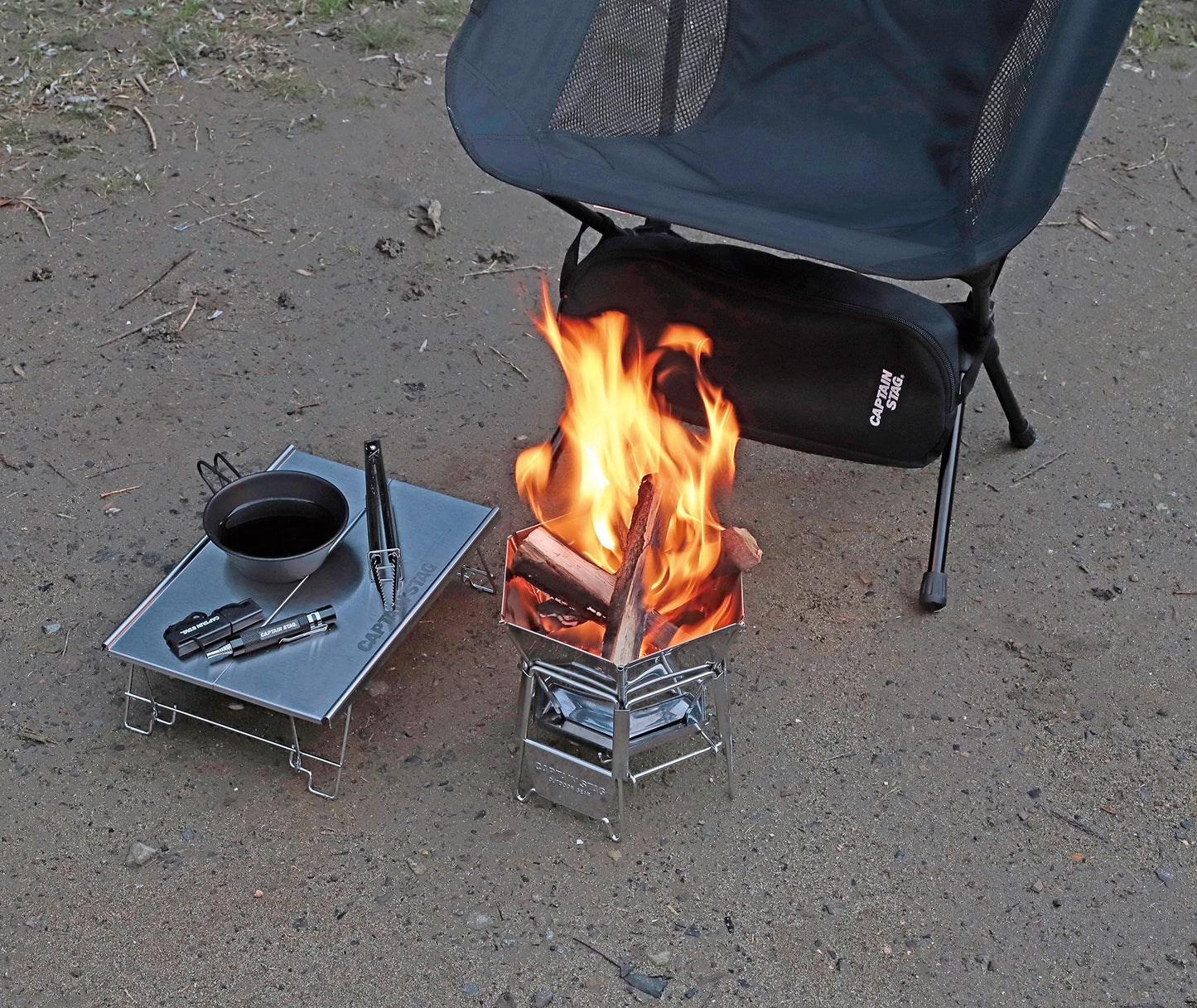 CAPTAIN STAG UG-0094 Hexa Tabletop Grill Small Foldable Stainless Steel Hexagonal Grill Charcoal Firewood Folding BBQ Burner Stove
