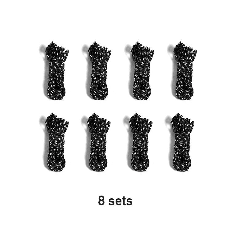 BLACKDOG Black Wind Rope 8pcs 4m Set with Buckle Tensioner Outdoor Camping Tent Tarp Awning Canopy Reflective Nylon Guy Lines 4mm String Size Pack