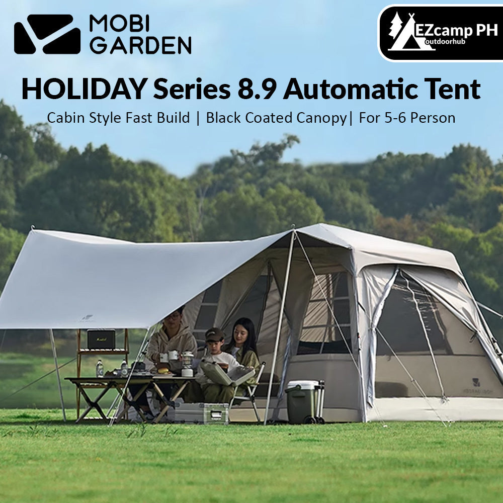 Mobi Garden HOLIDAY Series 8.9 Fast Automatic Cabin Style Tent for 5-6 Person Waterproof Black Vinyl Coated Sunscreen