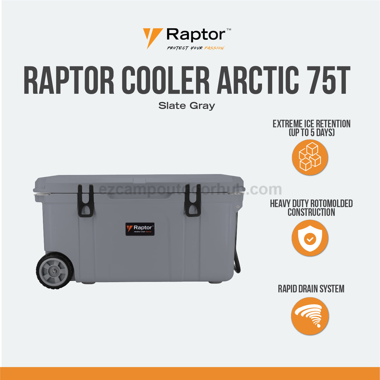 Raptor ARCTIC Trolley 75T 75L Large Capacity Food Drink Ice Storage Chest Container Rapid Drain System Extreme Ice Retention Rotomolded Cooler Outdoor