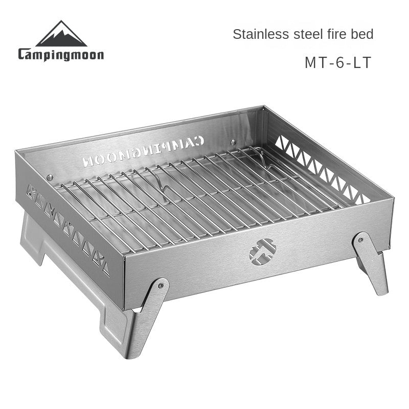 Campingmoon MT-6-LT Stainless Steel Fire Bed Portable Multipurpose Firewood Bonfire Charcoal BBQ Grill Tabletop Burning Platform Outdoor Camping