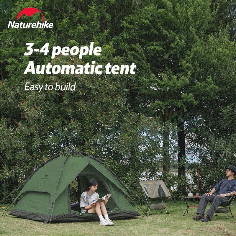 Naturehike Automatic Pop Up Camping Tent Fast Quick Build 3 and 4 Person Dome Style 210D Polyester Waterproof 3000mm Instant Auto Outdoor Shelter Nature Hike Original Heavy Duty