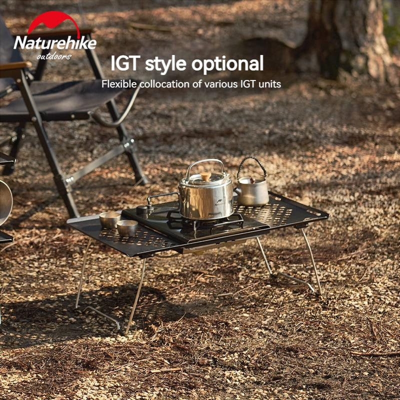 Naturehike Foldable Black Picnic Table Portable Stainless Steel IGT Stove Grill Accessories Compatible Stackable Multi-Layer Expandable Camping Table