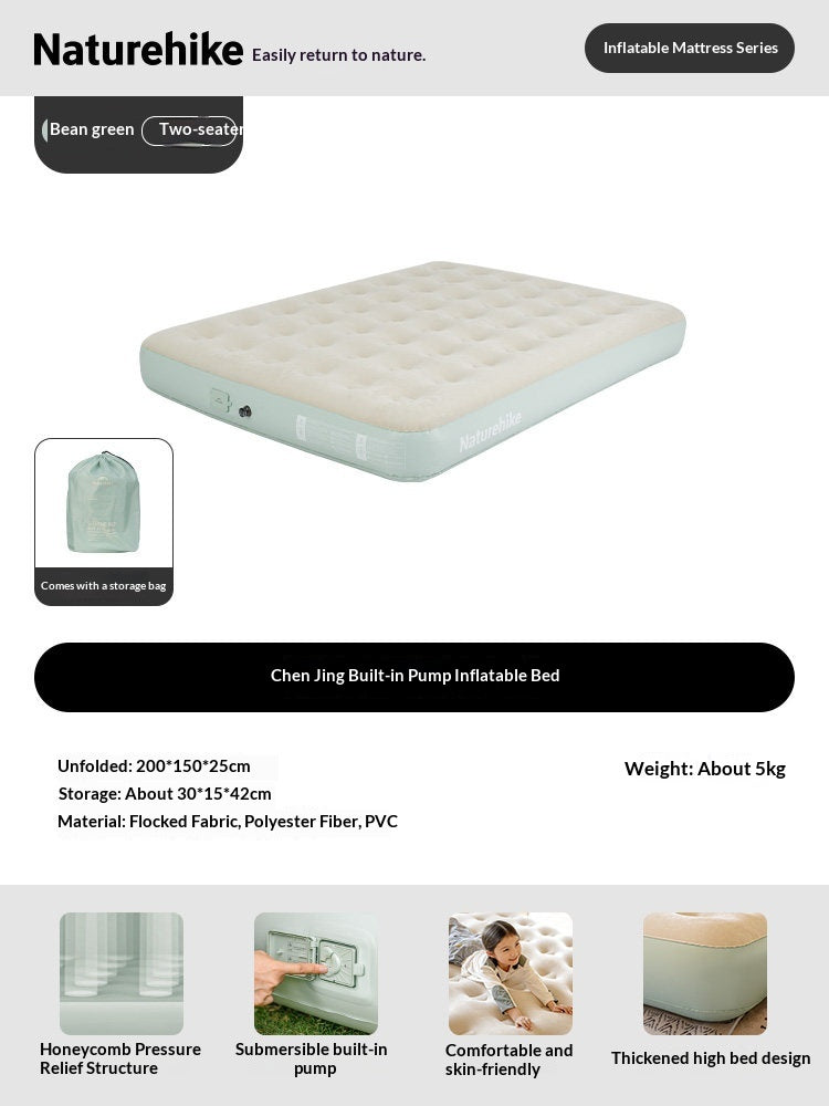 Naturehike Built-In Pump Inflatable Bed Portable Lightweight 1-3 Person Air Mattress Camping Tent Bed Sleeping Pad Home Mat Cushion Outdoor Travel