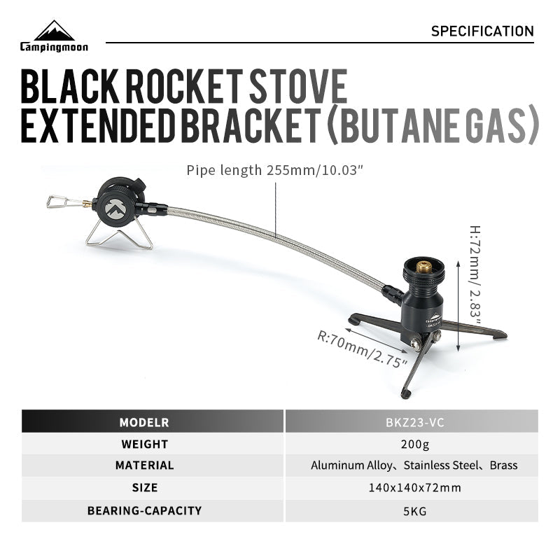 CAMPINGMOON Z23-VC BKZ23-VC Rocket Stove Mount Bracket Butane Converter Adaptor With Hose Screw Type to Nozzle Standard Gas Fuel Adapter Tripod