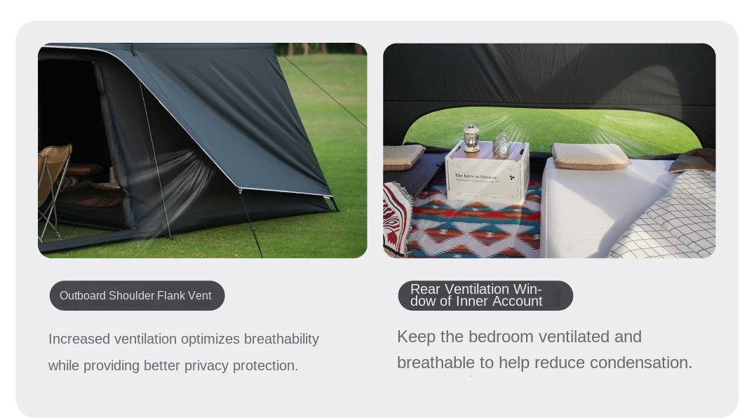Vidalido POON SAAN PRO 8-10 Person Banshan Villa XL Cabin Black Camping Tent 15m² Interior Space 2 Bedroom Waterproof Titanium Silver Coated