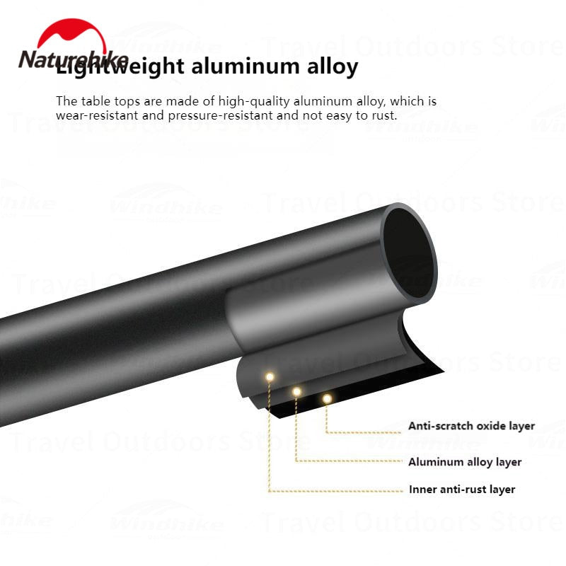 Naturehike FT12 Black Aluminum Egg Roll Camping Portable Folding Table 3 Level Height Adjustable up to 30kg Max Load Foldable Lifting Table