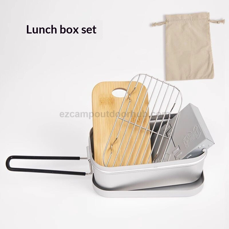 Mountainhiker SOLO Lunchbox Cookware Kit Set Portable Ultralight 650ml Tin Aluminum Square Lunch Box Extended Heat Resistant Handle Outdoor Camping