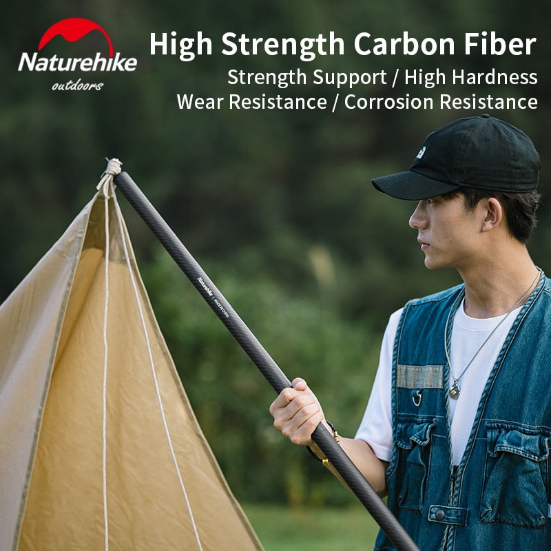 Naturehike Carbon Fiber Canopy Pole Portable Ultralight 2pcs Set 2.4m Awning Canopy Tarp Tent with Storage Bag Premium each Pole 4 Section Folding