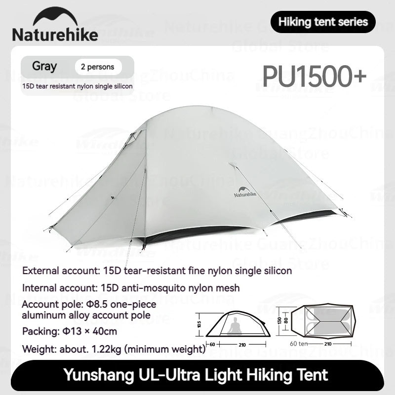 Naturehike Cloud Up UL Tent Portable Ultralight 1-2 Persons Single Double Streamlined Design 15D Nylon Waterproof Camping Backpacking Hiking Tent With Mat
