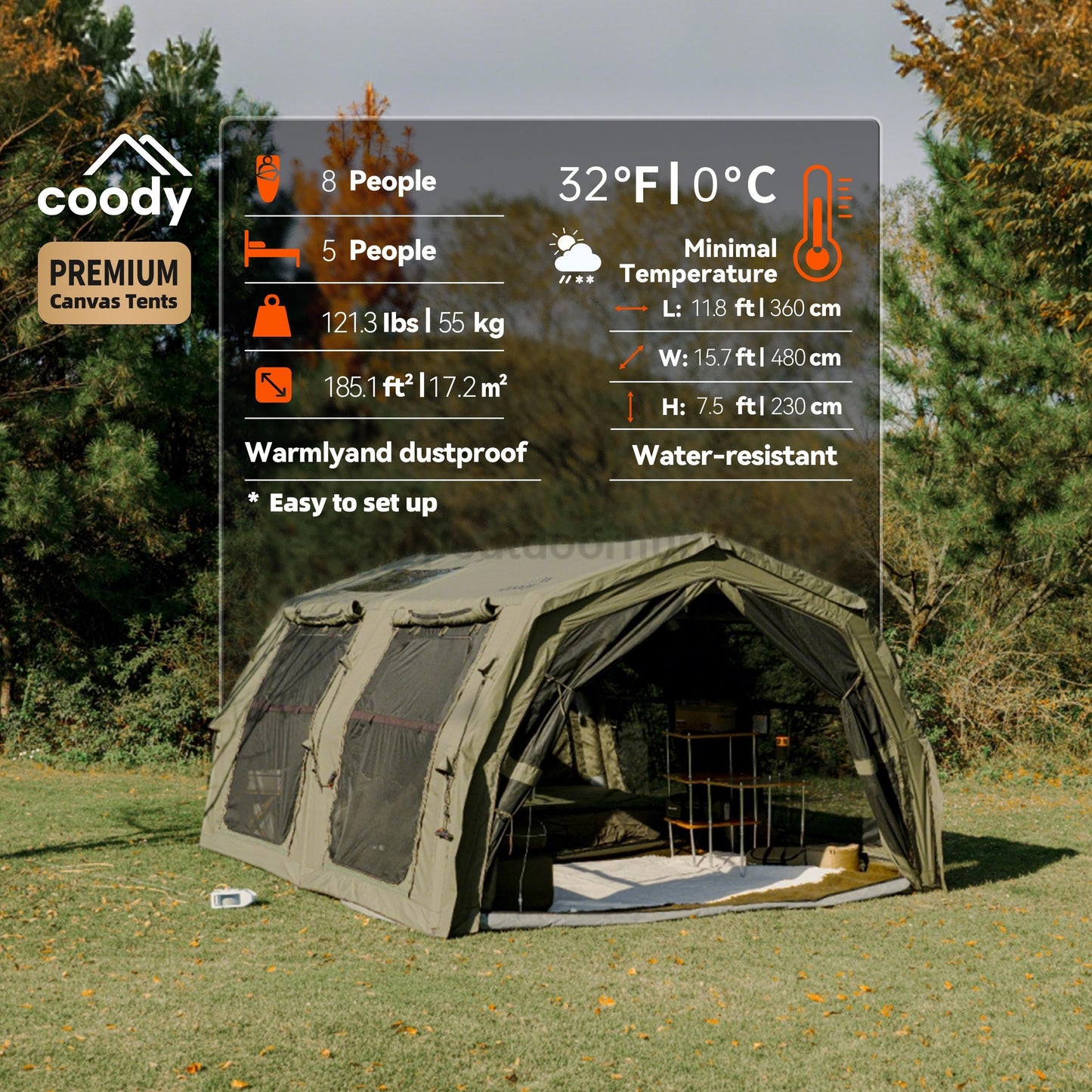 Coody FAMILIA AIR 17.2 PRO Inflatable Air Tent Large Family Camping Tent 4 Sided Mesh Windows Waterproof Glamping Shelter Easy Setup Outdoor Tent