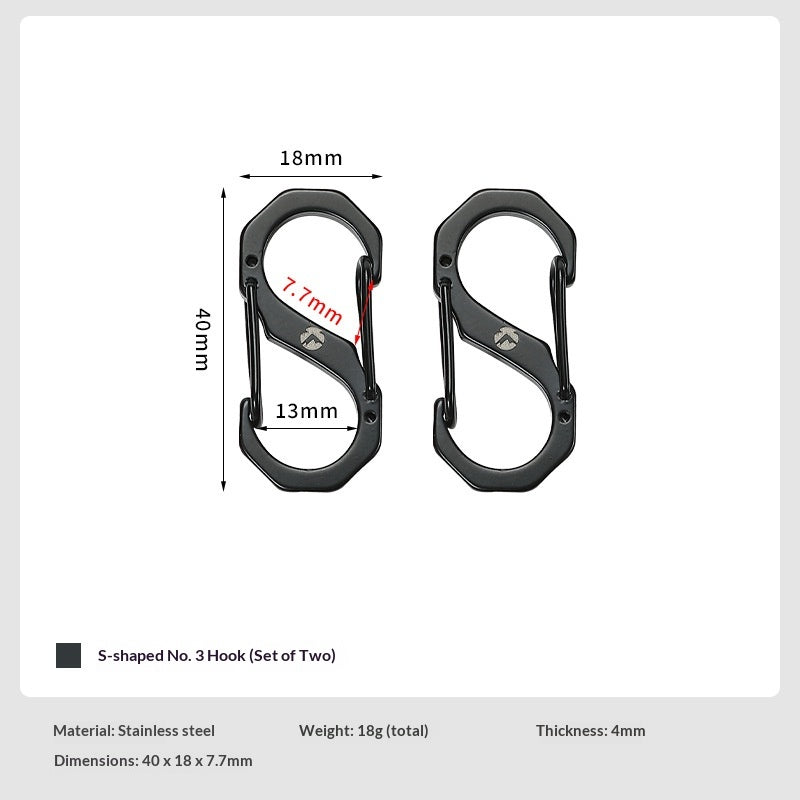 Campingmoon S-Shape Carabiner Double Hook Outdoor Camping Hiking Equipment Tool Tent Accessories SS-5 SS-7 2pcs Pack Set 5/7cm Stainless Steel Keychain Hanging up to 150kg Max Load Heavy Duty Original