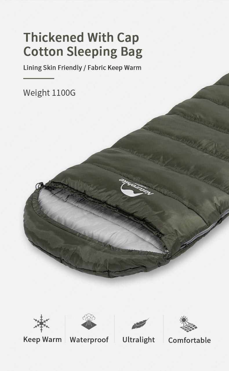 Naturehike U-Series Square Sleeping Bag Portable Ultralight Thickened Polyester Cotton Winter Envelope Sleeping Bags Outdoor Camping Waterproof