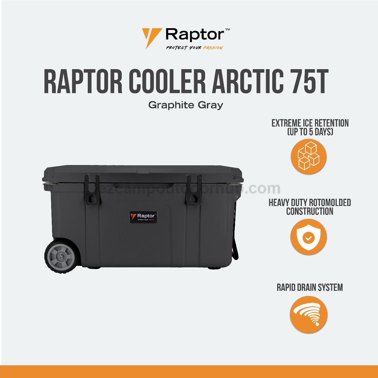 Raptor ARCTIC Trolley 75T 75L Large Capacity Food Drink Ice Storage Chest Container Rapid Drain System Extreme Ice Retention Rotomolded Cooler Outdoor