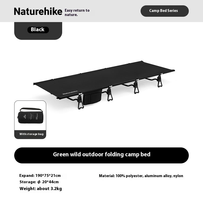Naturehike XJC08 Camping Cot Portable Foldable Ultralight 75cm Wide Sleeping Bed Mattress Leverage Lock Design Load Bearing Up To 150kg Outdoor Hiking Backpacking Travel Survival Gear