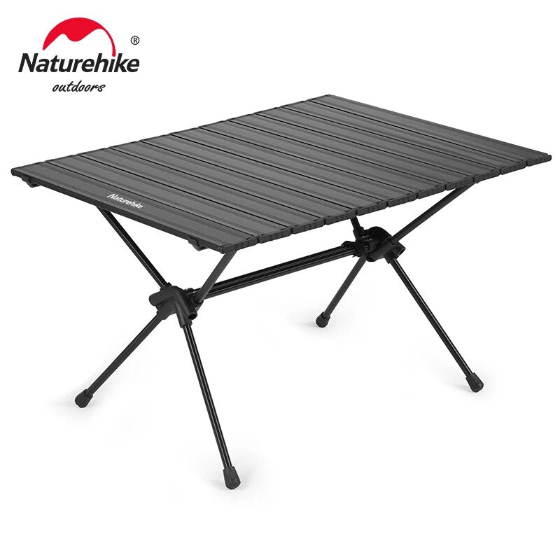 Naturehike FT11 Black Aluminum Egg Roll Camping Portable Folding Table 2 Level Height Adjustable Ultralight Heavy Duty up to 30kg Max Load Foldable
