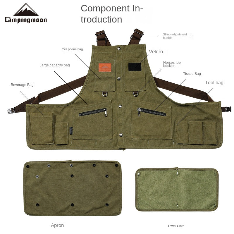 Campingmoon Q1 Outdoor Camping Vest Portable Multifunctional Detachable Apron With Pockets Work Clothes Overalls Tools Equipment Storage Canvas