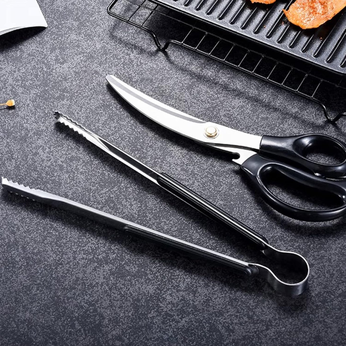 CAMPINGMOON Korean BBQ Stainless Steel Tong Outdoor Camping Picnic Charcoal Grill Clip SJ-10 Barbecue Cooking Equipment Utensil Accessories Heat Resistant Resin Handle Camping Moon