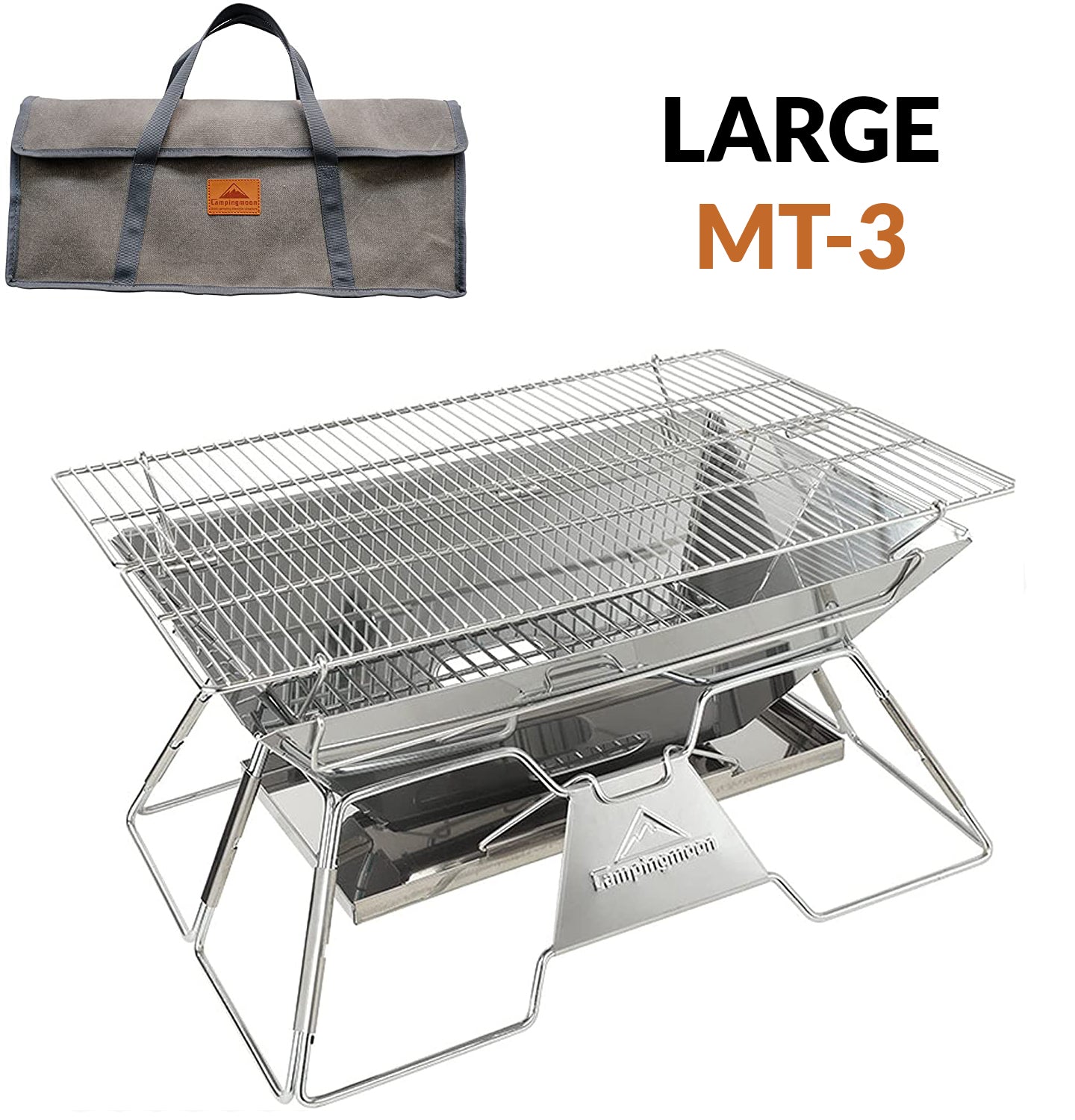 CAMPINGMOON Outdoor Portable Camping BBQ Grill Pure Stainless Steel X-Mini MT-2 MT-3 Charcoal Fire Wood Pit Bonfire Multi Purpose Small Medium Large