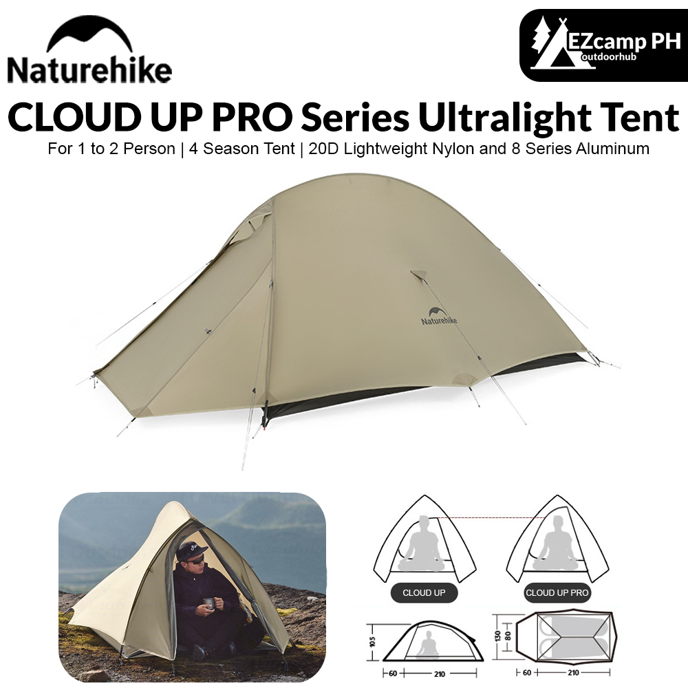Naturehike CLOUD UP PRO Series Ultralight Camping Tent for 1 and 2 Person Waterproof 20D Nylon and 8 Series Aluminum Alloy Pole 4 Season Tent
