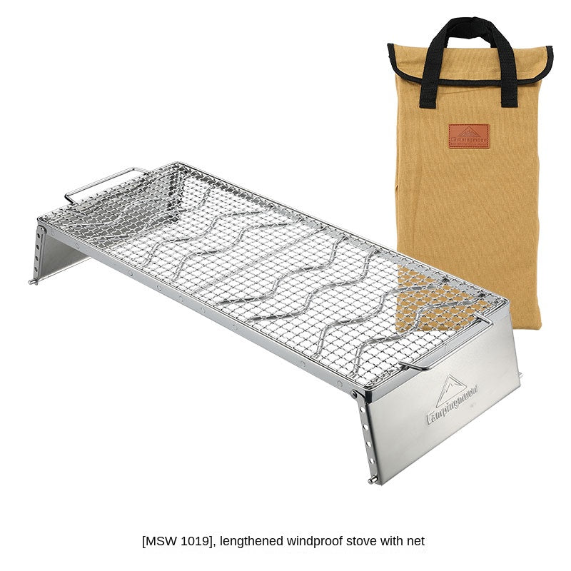 CAMPINGMOON MSW-1018 MSW-1019 Folding Grill Stove Net Rack Stand Windproof Version BBQ Charcoal Butane Stove Grill Mount Bracket Built-in Windshield