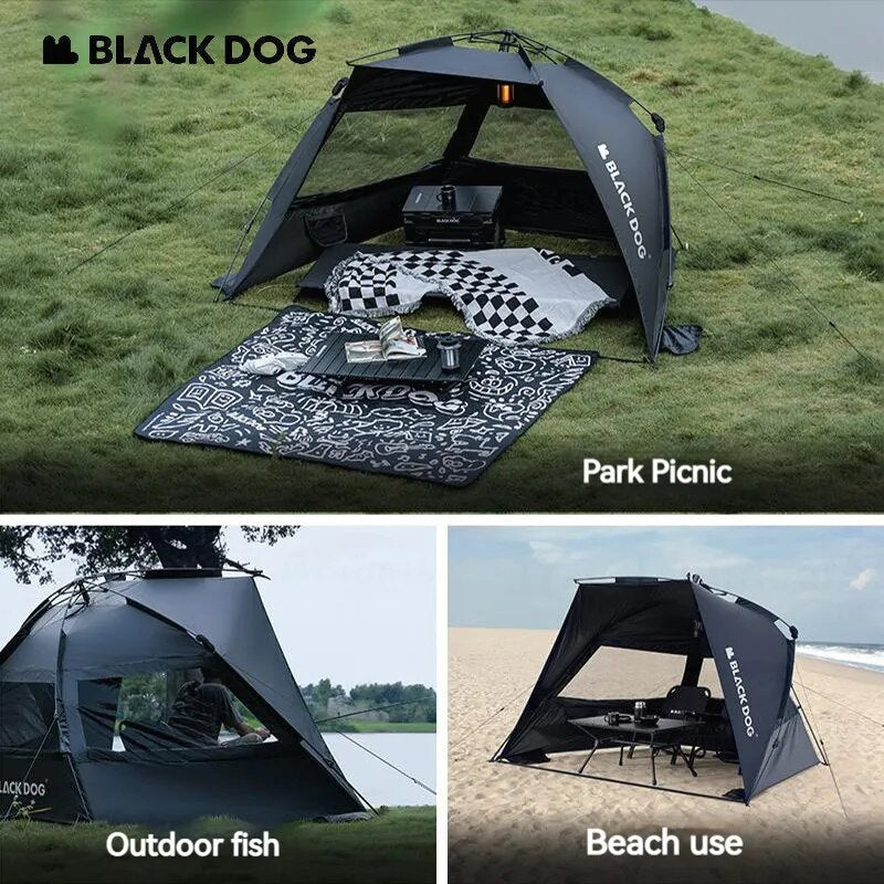 BLACKDOG Black Automatic Sunshade Beach Dome Tent Outdoor Canopy Fast Build UPF50+ Sunscreen Vinyl Coated Camping Picnic Fishing for 2-3 Person Waterproof PU3000mm Black Dog