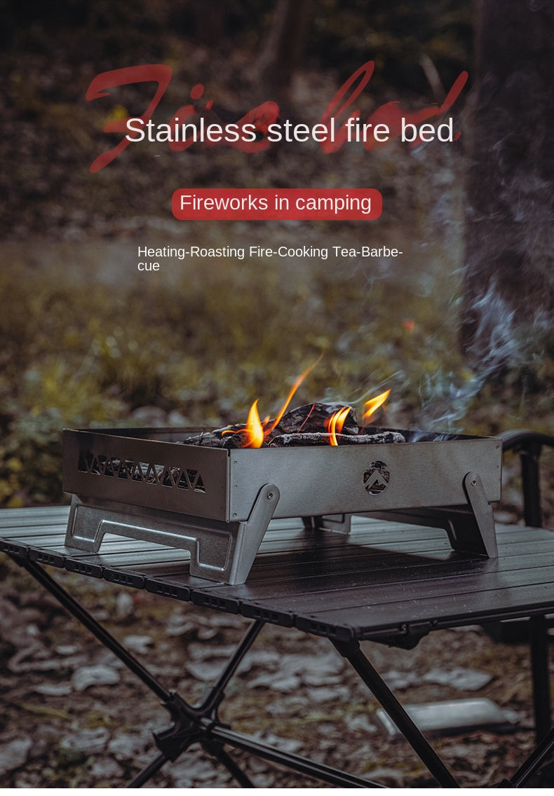 Campingmoon MT-6-LT Stainless Steel Fire Bed Portable Multipurpose Firewood Bonfire Charcoal BBQ Grill Tabletop Burning Platform Outdoor Camping