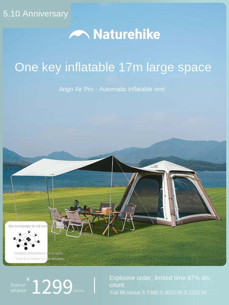 Naturehike ANGO AIR PRO Inflatable Dome Style Tent Portable 3-4 Persons Fast Build With Extended Canopy Removable Built-in Electric Air Pump Waterproof