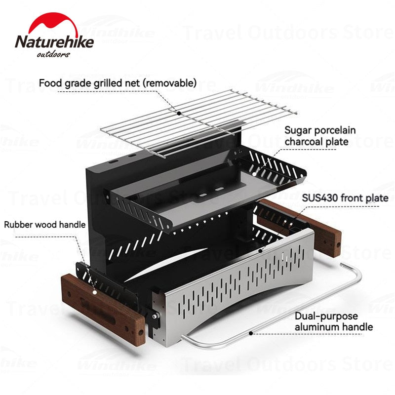 Naturehike x N Series Desktop Travel Grill Portable Ultralight Foldable Tabletop Charcoal Grill Burner Folding BBQ Stove Barbecue Camping Cooking Outdoor