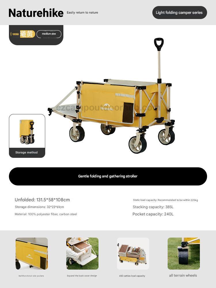 Naturehike RUBIK's CUBE PRO Camping Trolley Portable Foldable Outdoor Cart All Terrain Wheel Folding Wagon Up To 225kg Load 450L Capacity