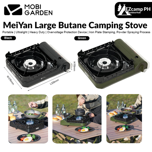 Mobi Garden Large Butane Camping Stove Mini 3.5KW Firepower With Built-in Windshield Standard Gas Fuel Nozzle Type Canister Cassette Style With Storage