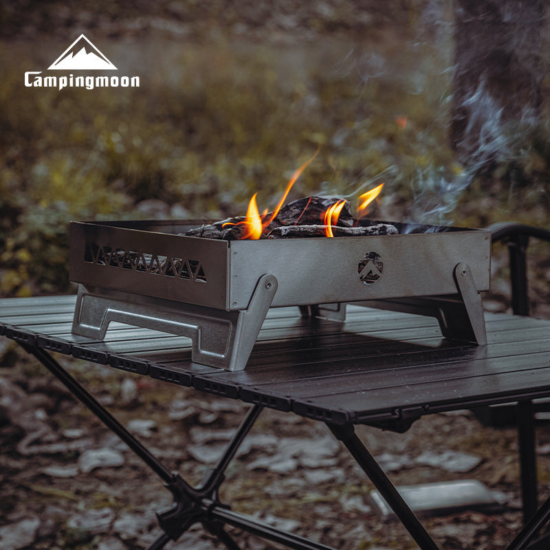 Campingmoon MT-6-LT Stainless Steel Fire Bed Portable Multipurpose Firewood Bonfire Charcoal BBQ Grill Tabletop Burning Platform Outdoor Camping
