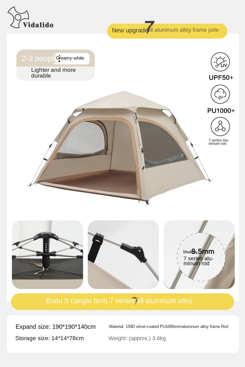 Vidalido COOCKOO Dome Automatic Tent Multi-Setup 2-in-1 Quick Fast Build Park Tent 2-3 Persons Silver Coated Sunscreen Waterproof Extended Canopy Outdoor