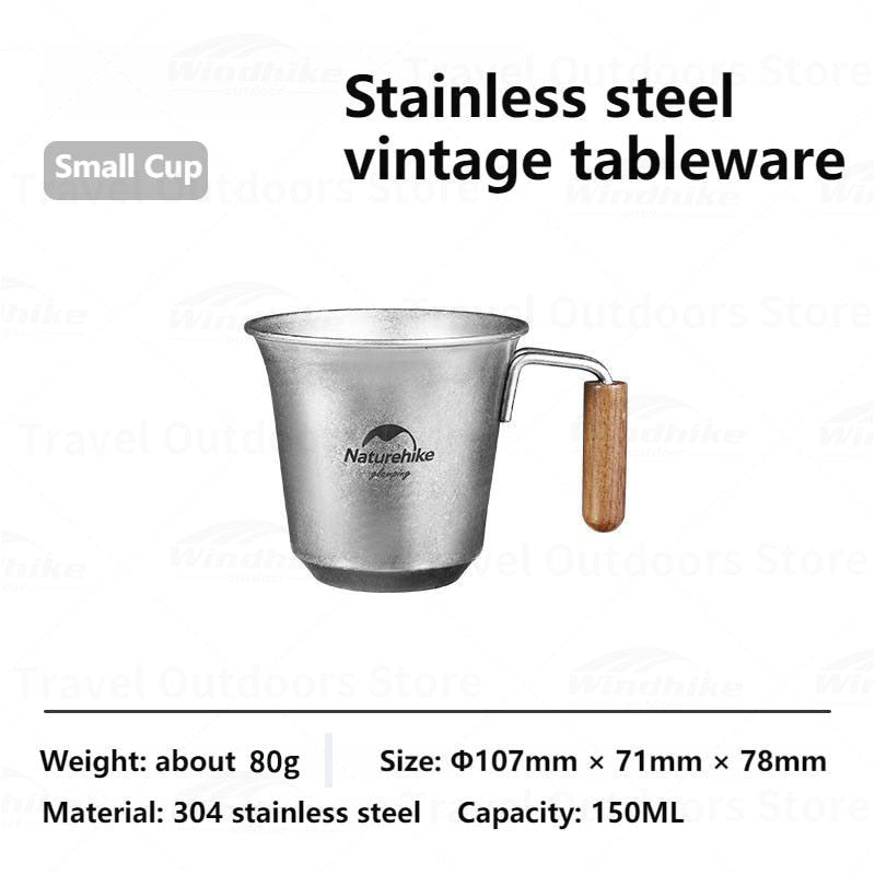 Naturehike Stainless Steel Retro Tableware Set Outdoor Portable Lightweight Vintage Style Plate Dish Cup Mug Coffee Tea Set Camping Hiking Picnic BBQ Dining Travel Utensil Heavy Duty Original Nature Hike