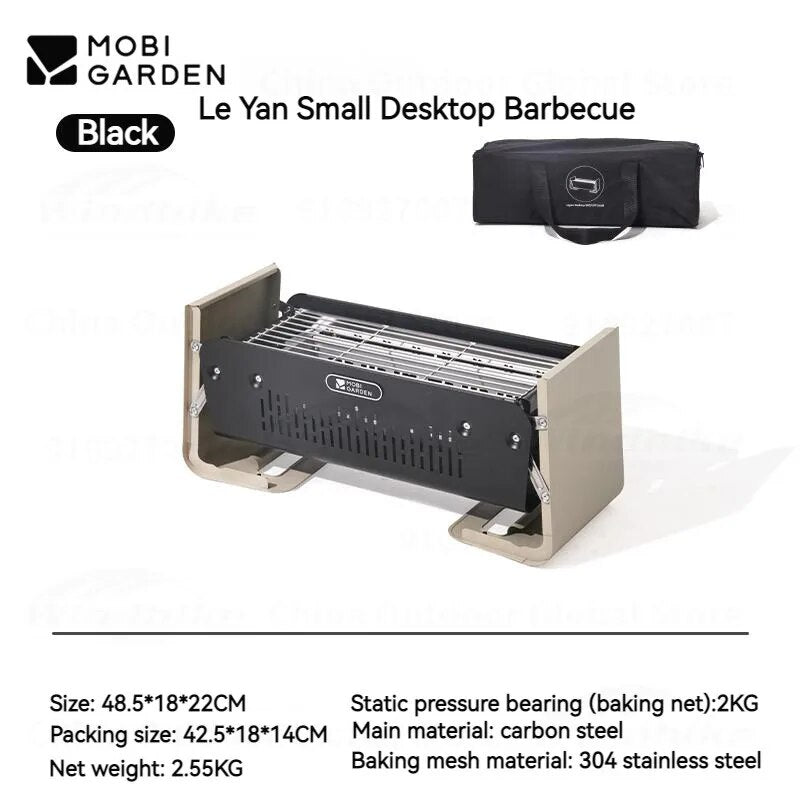 Mobi Garden LeYan Small Desktop BBQ Charcoal Grill Stove Outdoor Camping Picnic Portable Folding Tabletop Burner Ultralight Carbon Steel Body Stainless Steel Grill Net with Storage Bag Mobigarden