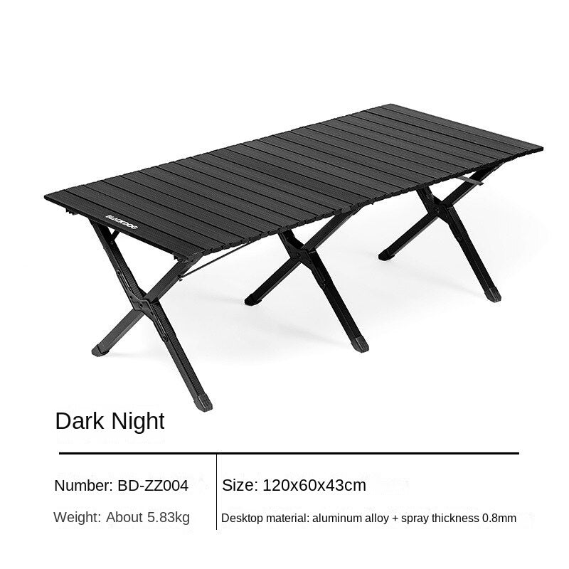 BLACKDOG Black Aluminum Alloy Egg Roll Camping Table Portable Folding Lightweight Outdoor Camp Foldable Table Large 6 Legs Heavy Duty Black Dog