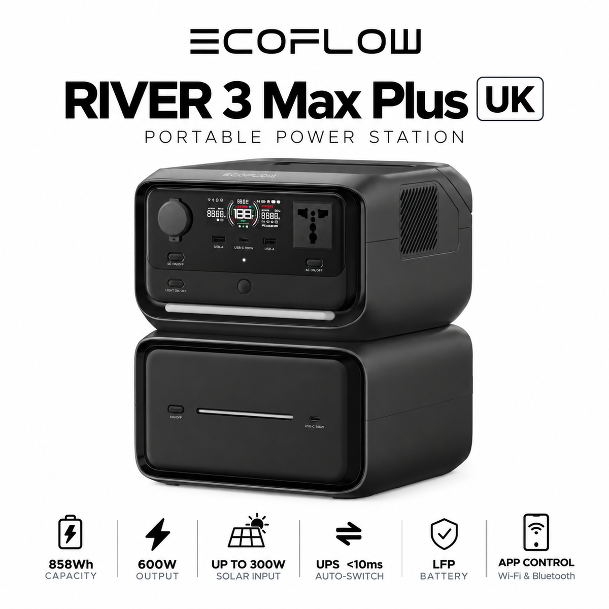 Ecoflow River 3 Max Plus Power Station Portable Home Battery Backup Charging 80% In 1 Hour 600W Up To 1200W With X-Boost Battery Backup