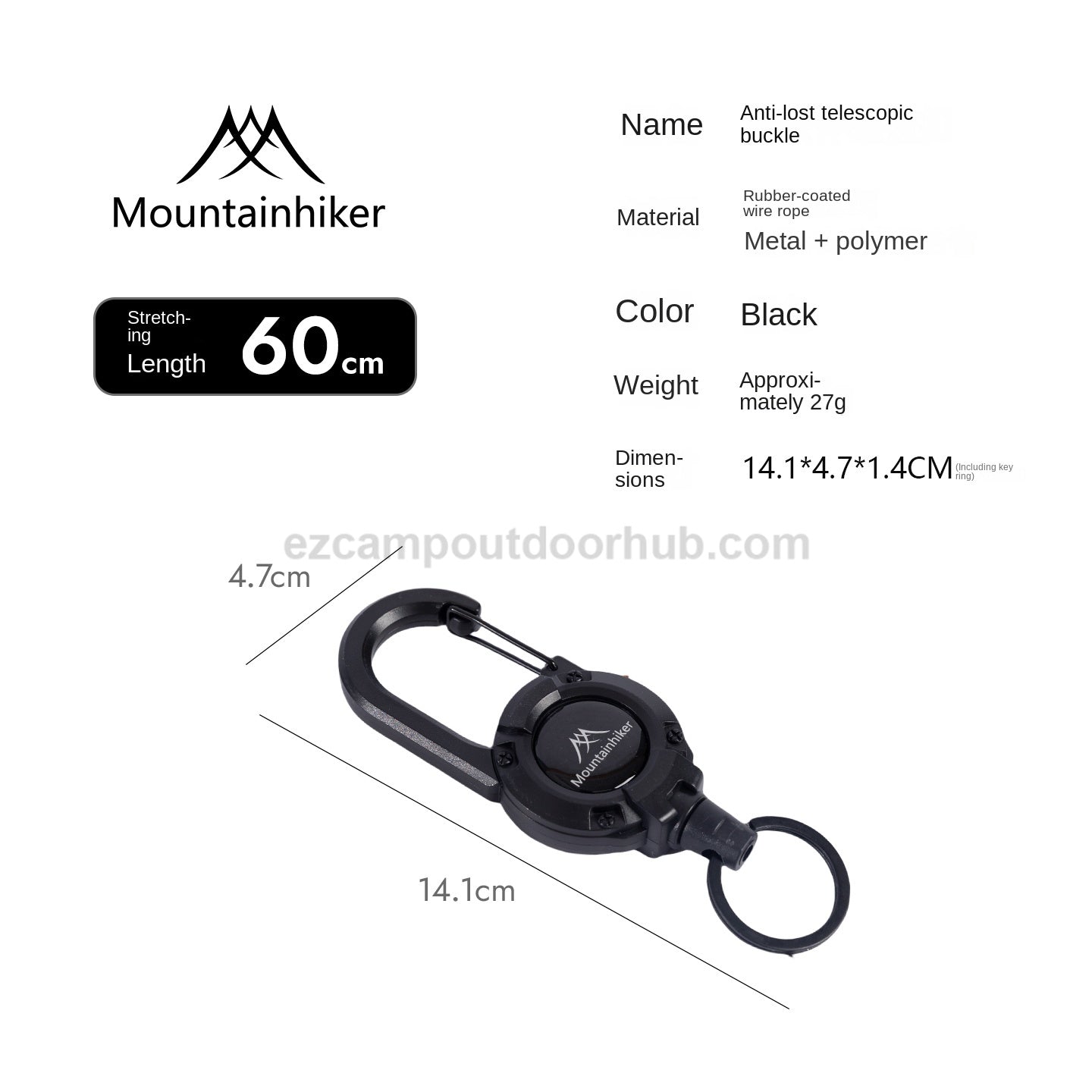 Mountainhiker SZK1315 Hook Buckle Rope Portable Multipurpose Anti Lost Telescopic Stretchable Lanyard 60cm Keychain Fastener Hiking Outdoor Camping Travel