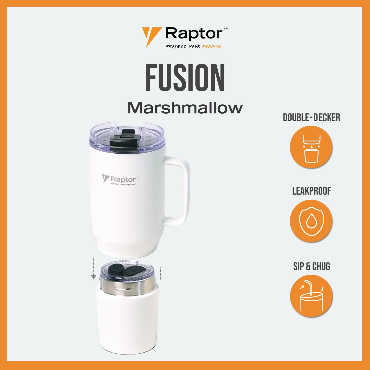 Raptor FUSION 28oz Tumbler 2-in-1 Double-Wall Vacuum Insulated Tumbler Double Decker Drinkware Hot And Cold Leak Proof On the Go Water Bottle