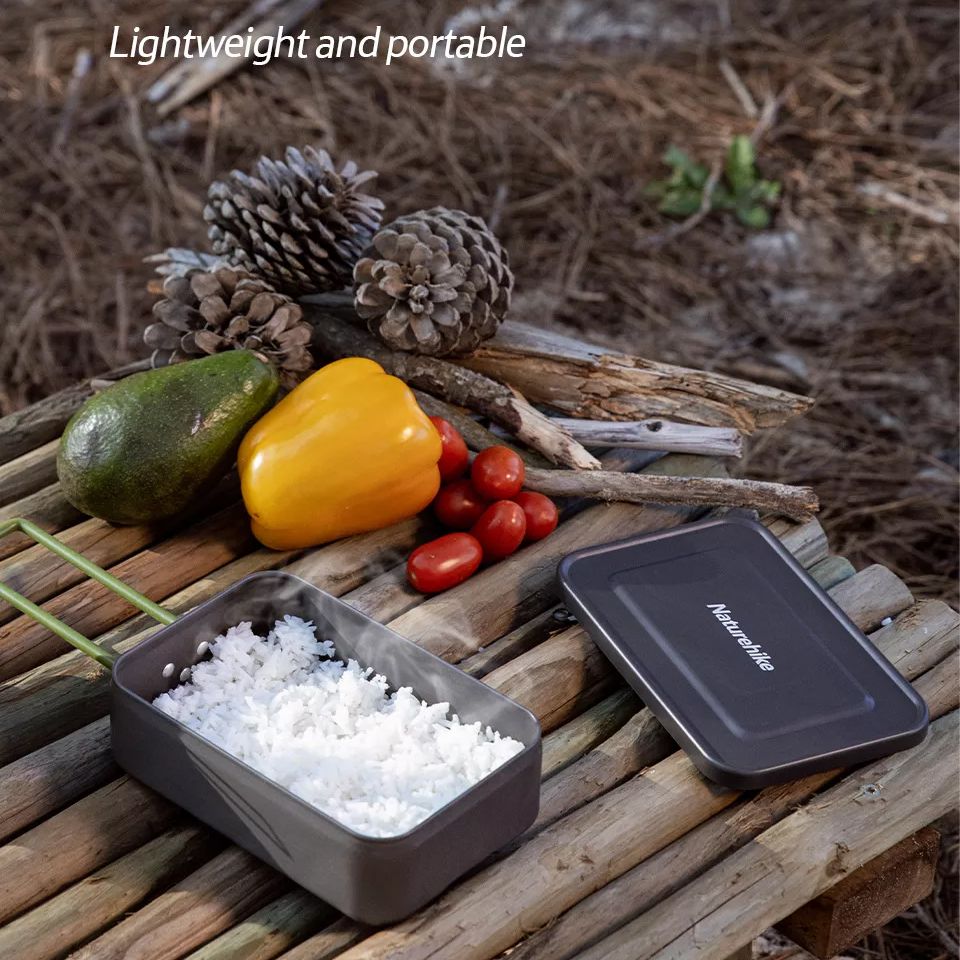 Naturehike Outdoor Portable Aluminum Alloy Square Lunch Box Hiking Camping Food Storage Cookware Folding Handle Picnic Hiking Lightweight Cooking Pot