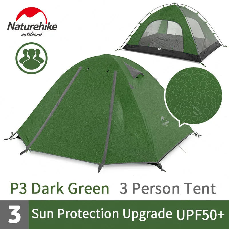 Naturehike 2 3 4 Person P-Series UPF50+ Outdoor Camping Tent Waterproof Windproof Portable Camp Heavy Duty Lightweight Camp Shelter for Nature Hike P Series Professional Hiking Backpacking