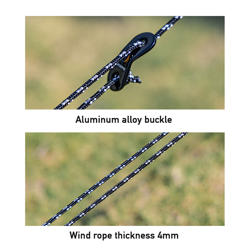 BLACKDOG Black Wind Rope 8pcs 4m Set with Buckle Tensioner Outdoor Camping Tent Tarp Awning Canopy Reflective Nylon Guy Lines 4mm String Size Pack