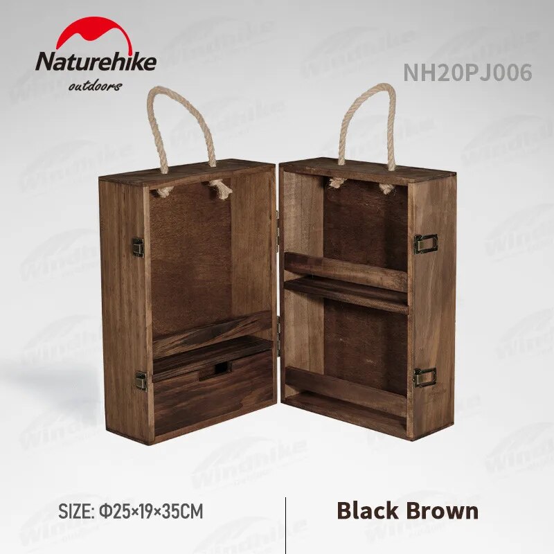 Naturehike Condiments Multi-Layer Storage Box Portable Folding Hemp Rope Belt Seasoning Sauce Solid Wood Cabinet Container Case Outdoor Camping Picnic BBQ Cookware Wooden Box 1.8kg Nature Hike