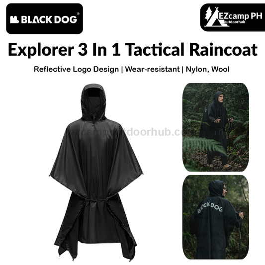 BLACKDOG Explorer 3 In 1 Tactical Raincoat Unisex Hooded Sleeve Waterproof Rain Poncho Cycling Rain Cover Camping Outdoor Mountaineering Rainwear