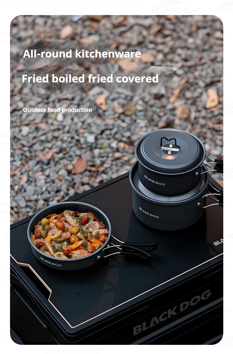 Blackdog Camping Cookware Set Portable Lightweight Multipurpose Cooking Aluminum Alloy Large Capacity Frying Pan Water Pot Storage Tableware Kitchenware