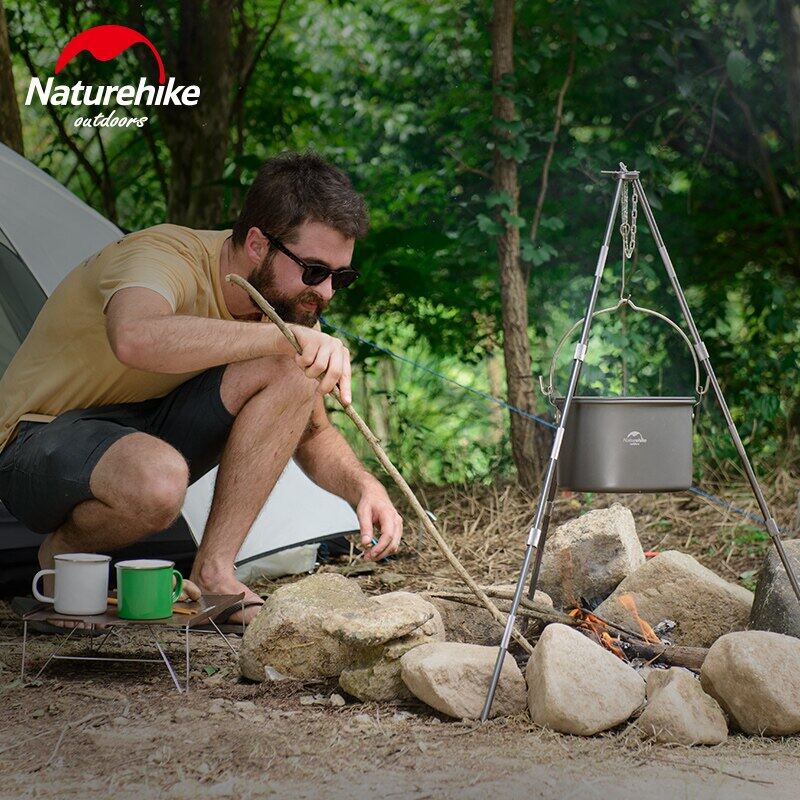 Naturehike 4L Camping Pot Outdoor Portable Ultralight Hanging Picnic Pot Set Hook Hang Tripod 4-6 Person Cookware Tableware Utensils Aluminum Alloy
