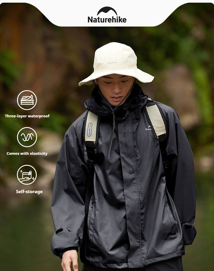 Naturehike Black Raincoat Portable Foldable Nylon Hooded Elastic Rain Jacket Storm Protection Waterproof Outdoor Camping Hiking Travel