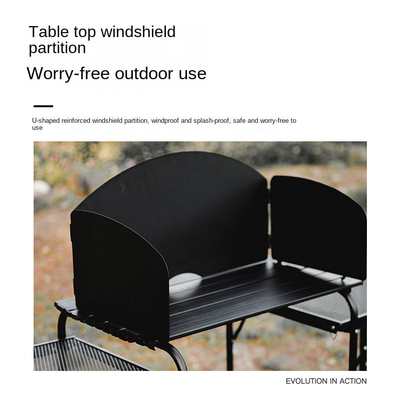 Mountainhiker Black Mobile Kitchen Table Portable Foldable Multipurpose One Piece Folding Outdoor Kitchen Camping Multi-layer Storage With Built-in Wind Deflector