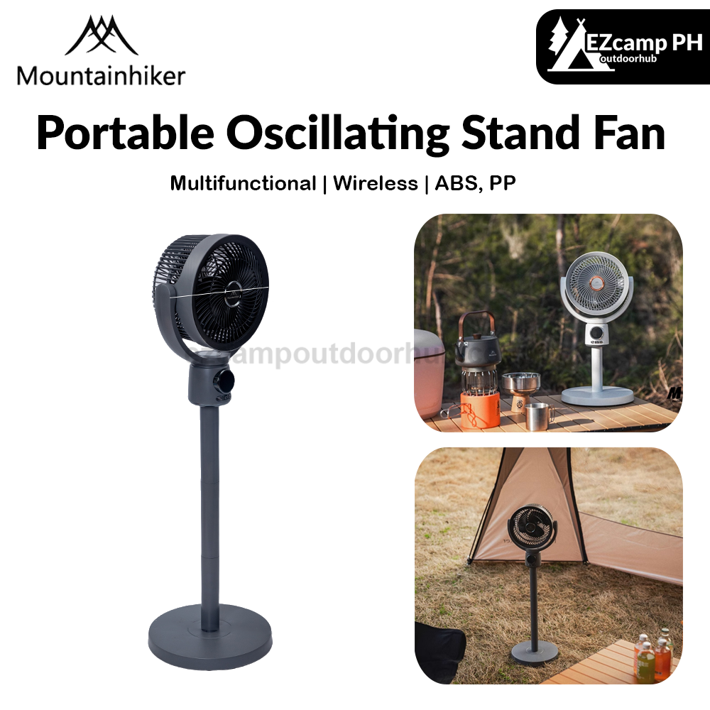 Mountainhiker Portable Oscillating Stand Fan Multifunctional Omnidirectional 3D Fan Wireless USB C Charging 8000mAh Battery Up To 8H Working Time Outdoor