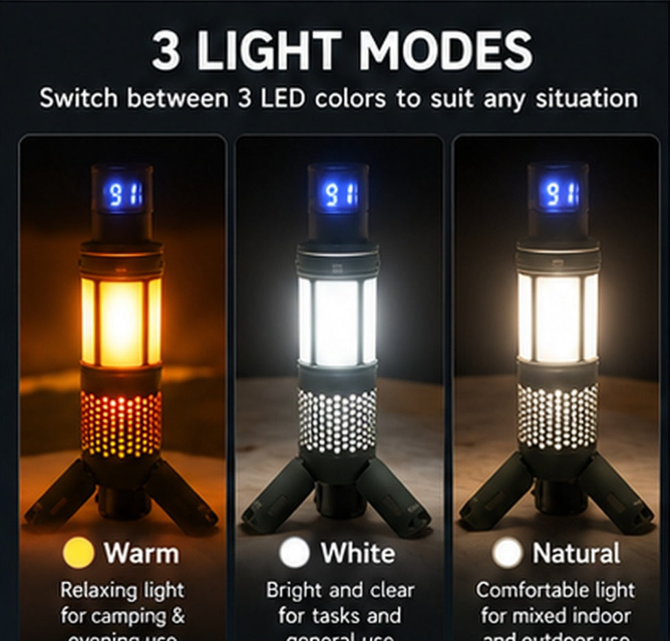 Coody C-3065 Telescopic Tripod Lamp Portable Multifunctional 3 Adjustable Light Modes LED Camping Lantern IPX4 Waterproof USB C Charging Light Outdoor